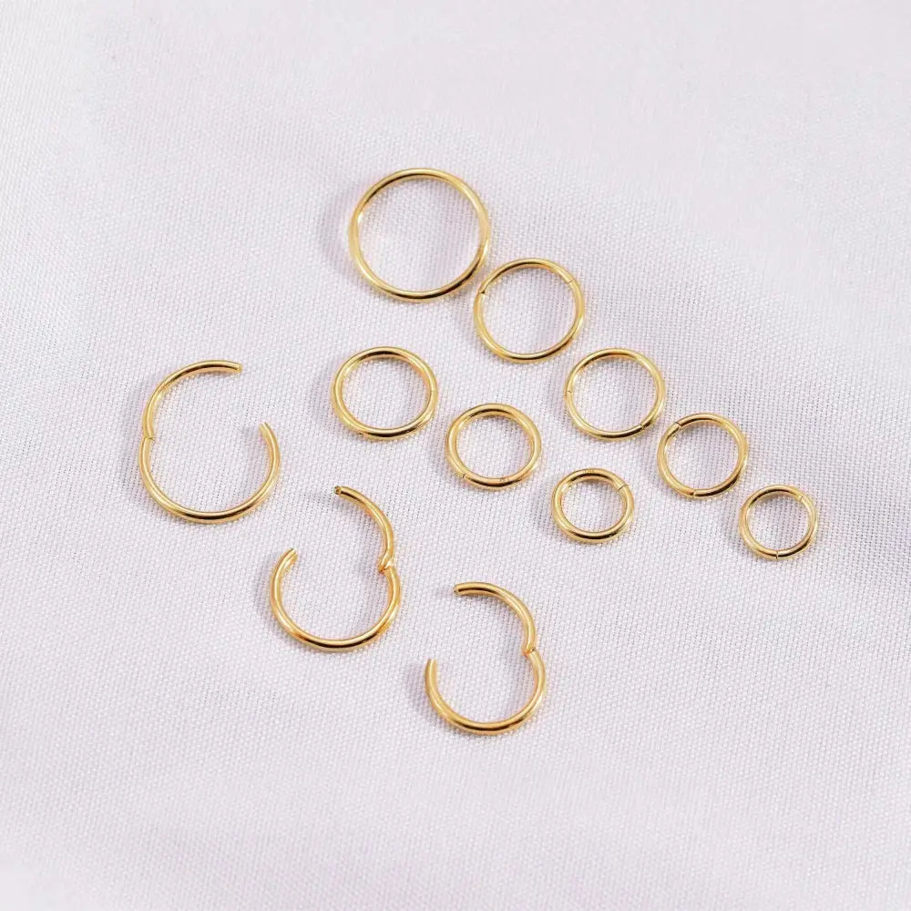 14K Solid Gold Clicker Hoop Earring - Stylish Hinged Cartilage, Helix, Tragus, and Nose Ring.