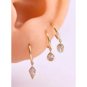 14K Solid Gold Dangle Charm Hoop Earring Dainty Drop Earring Dangle Rhombus Oval Dangling Charm Clicker Dangle Earring Cartilage Hoop 16G