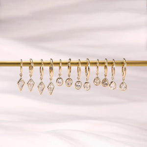 14K Solid Gold Dangle Charm Hoop Earring Dainty Drop Earring Dangle Rhombus Oval Dangling Charm Clicker Dangle Earring Cartilage Hoop 16G