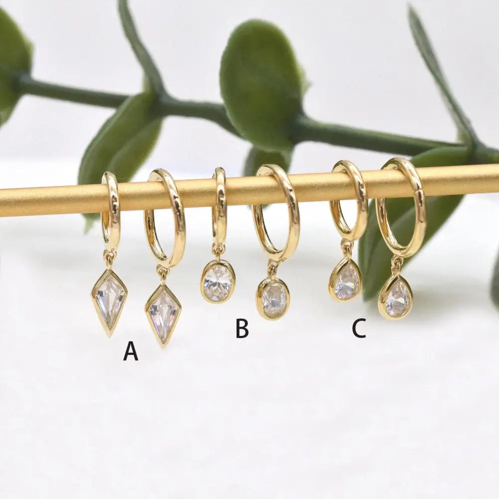 14K Solid Gold Dangle Charm Hoop Earring Dainty Drop Earring Dangle Rhombus Oval Dangling Charm Clicker Dangle Earring Cartilage Hoop 16G