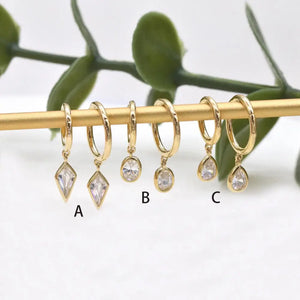 14K Solid Gold Dangle Charm Hoop Earring Dainty Drop Earring Dangle Rhombus Oval Dangling Charm Clicker Dangle Earring Cartilage Hoop 16G