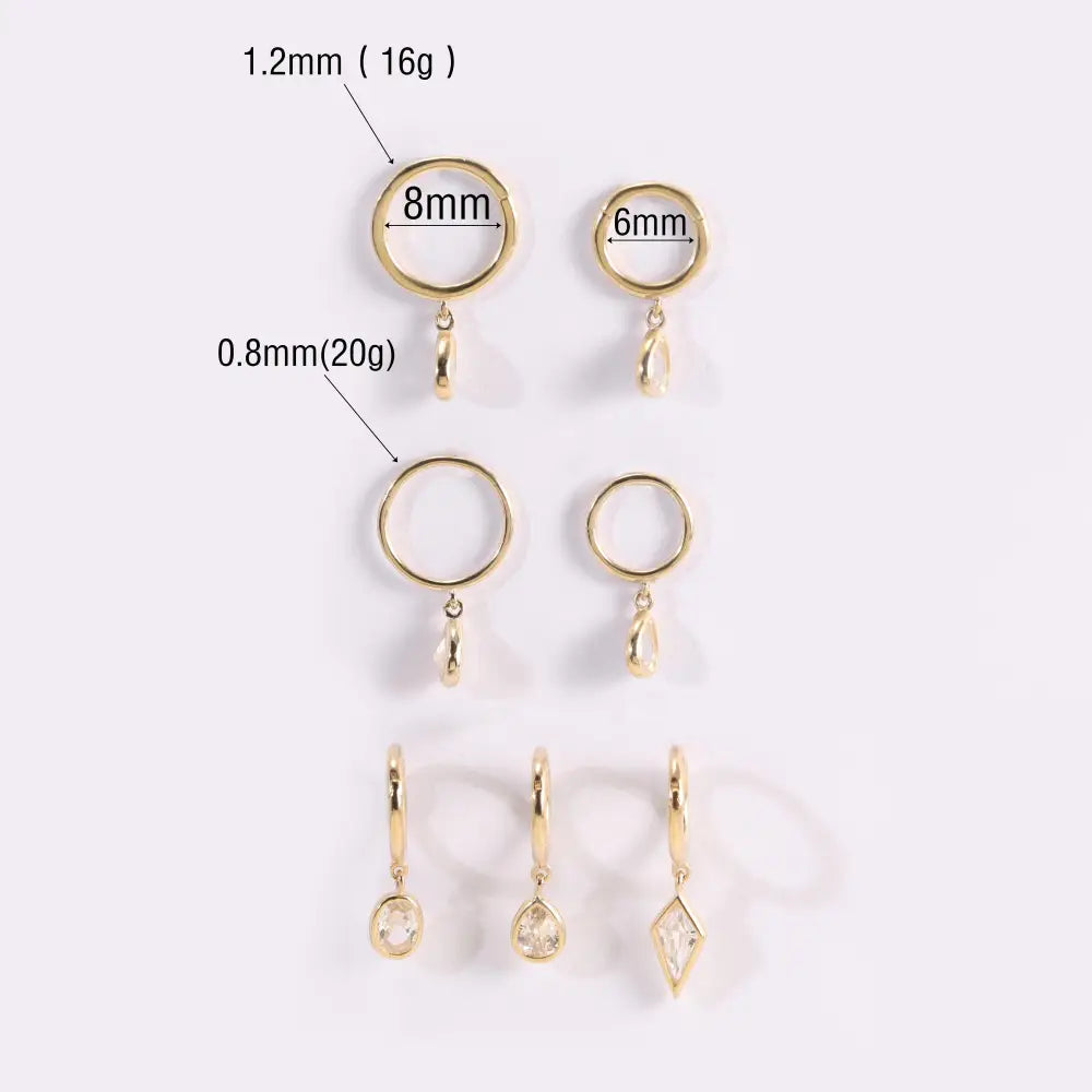 14K Solid Gold Dangle Charm Hoop Earring Dainty Drop Earring Dangle Rhombus Oval Dangling Charm Clicker Dangle Earring Cartilage Hoop 16G