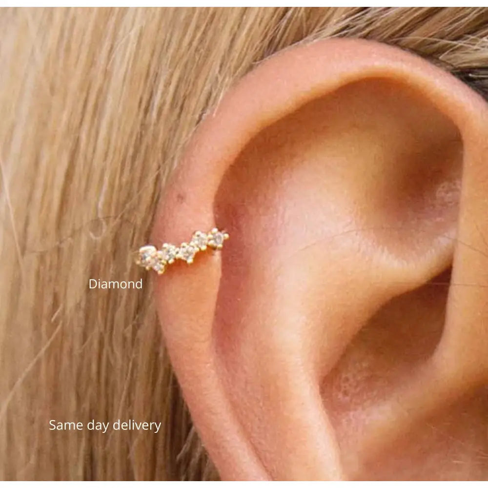 14K Solid Gold Diamond Cartilage Hoop Earring: Helix Huggie