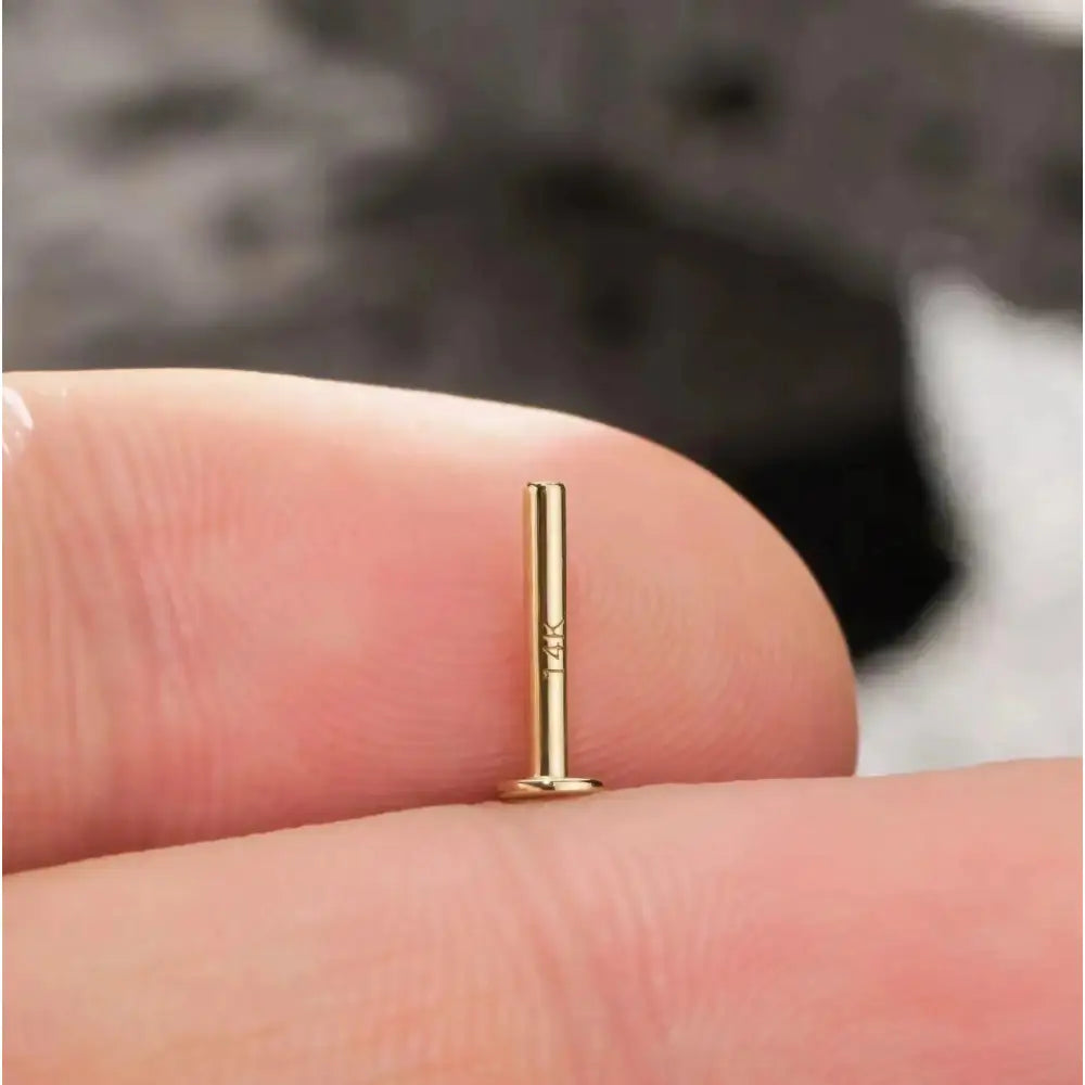 14K Solid Gold Internally Threaded Labret Studs - Available in 5mm, 6mm, 8mm, and 10mm for Cartilage, Helix, and Tragus Piercings