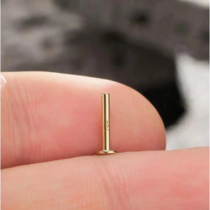 14K Solid Gold Internally Threaded Labret Studs - Available in 5mm, 6mm, 8mm, and 10mm for Cartilage, Helix, and Tragus Piercings