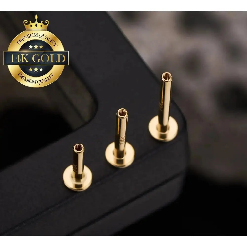 14K Solid Gold Internally Threaded Labret Studs - Available in 5mm, 6mm, 8mm, and 10mm for Cartilage, Helix, and Tragus Piercings
