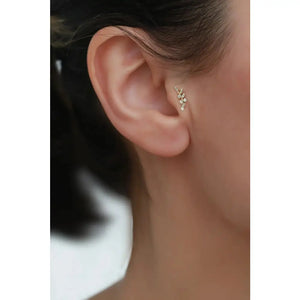 14K Solid Gold Leaf Cluster Stud Earrings – Elegant Nature-Inspired Design for Multiple Piercings.