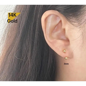 14K Solid Gold Light Weight Ball3Mm 4Mm Curved U Shaped Stud End Barbell Piercing, 21G