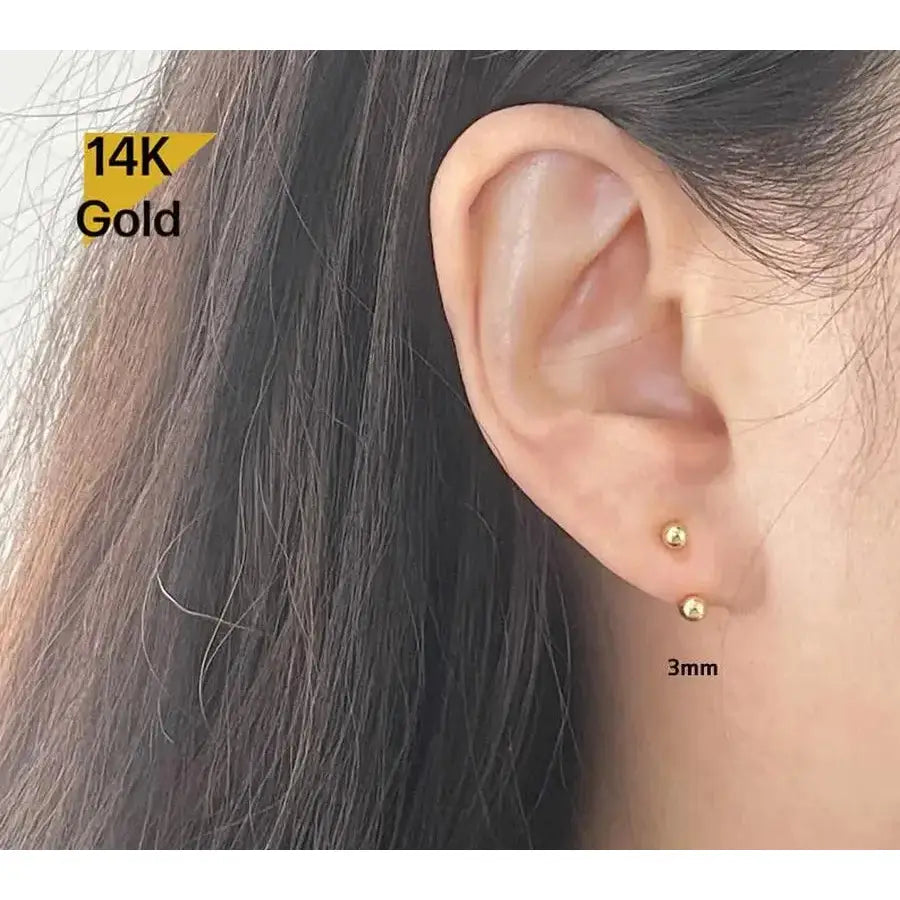 14K Solid Gold Light Weight Ball3Mm 4Mm Curved U Shaped Stud End Barbell Piercing, 21G