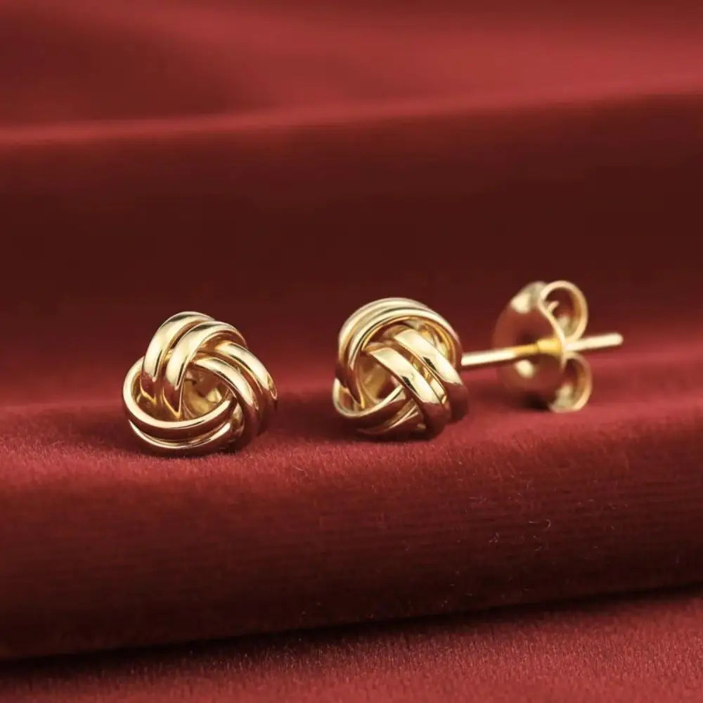 14K Solid Gold Love Knot Stud Earrings - 7mm Polished Design for Love and Unity.