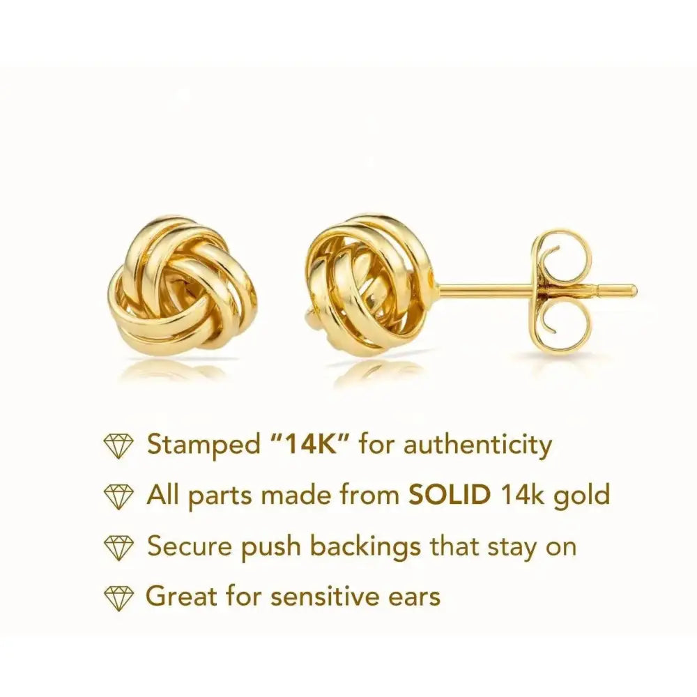 14K Solid Gold Love Knot Stud Earrings - 7mm Polished Design for Love and Unity