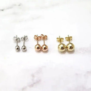 14K Solid Gold Minimalist Round Ball Stud Earrings - 4mm, 7mm, & 8mm Options.