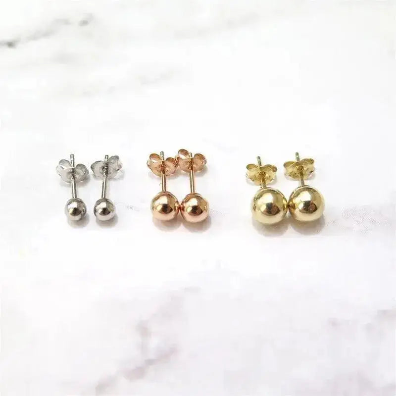 14K Solid Gold Minimalist Round Ball Stud Earrings - 4mm, 7mm, & 8mm Options.