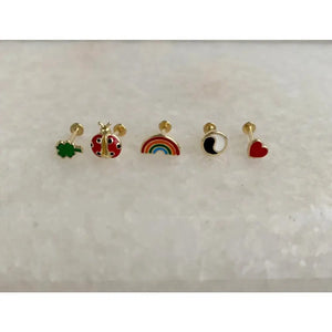 14K Solid Gold Rainbow Stud Earrings – Secure Screw Back Helix Cartilage Jewelry.