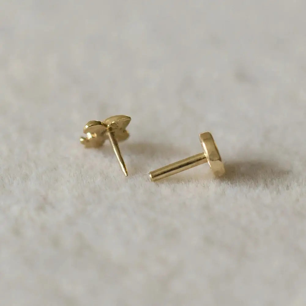 14K Solid Gold Rainbow Stud Earrings – Secure Screw Back Helix Cartilage Jewelry.