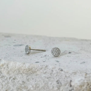 14K Solid Gold round Pave Diamond Studs