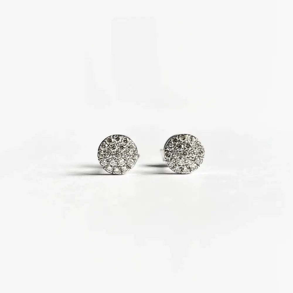 14K Solid Gold round Pave Diamond Studs