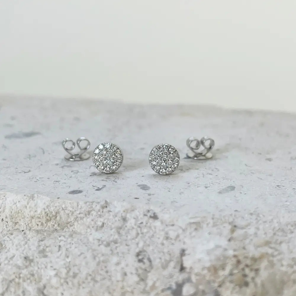 14K Solid Gold round Pave Diamond Studs