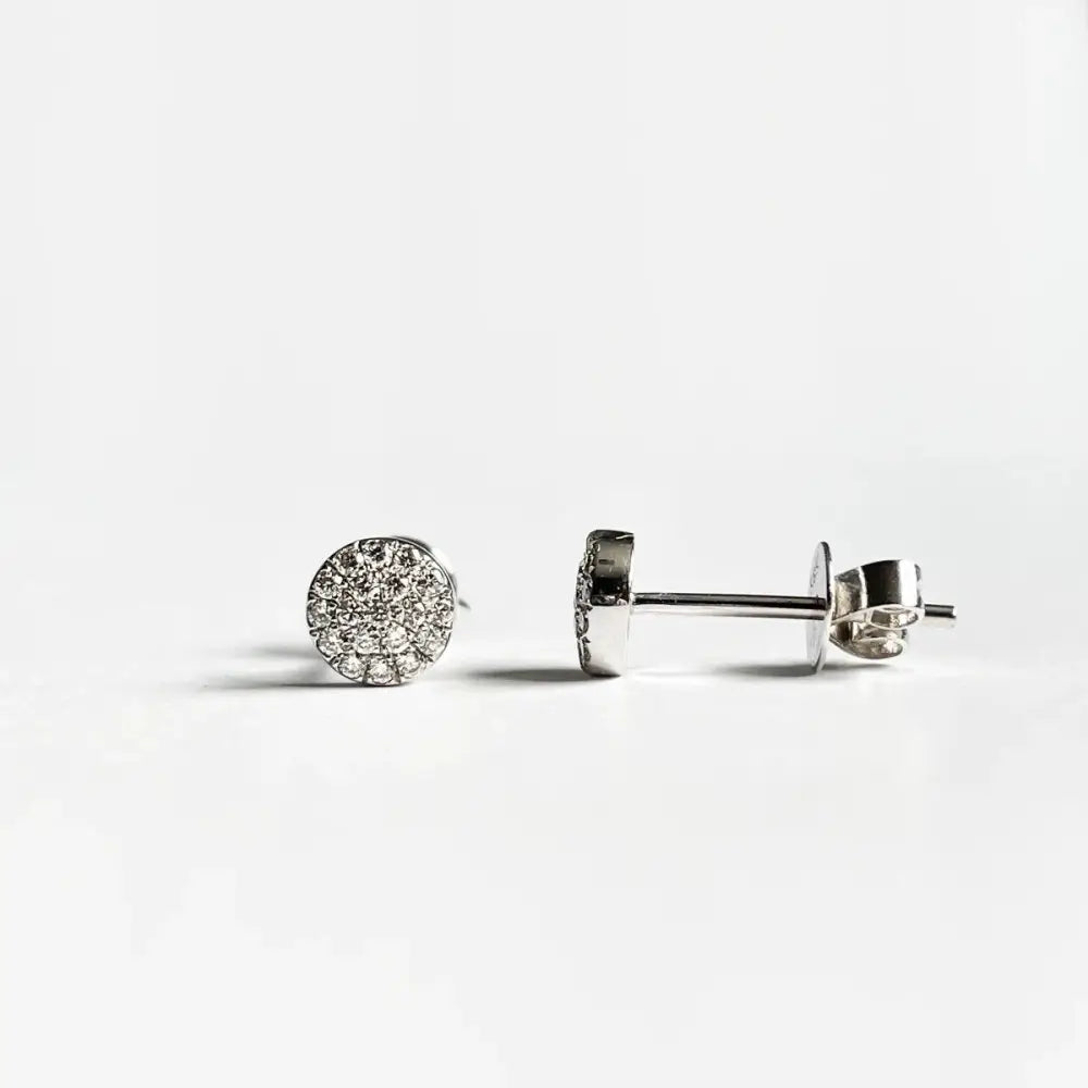 14K Solid Gold round Pave Diamond Studs