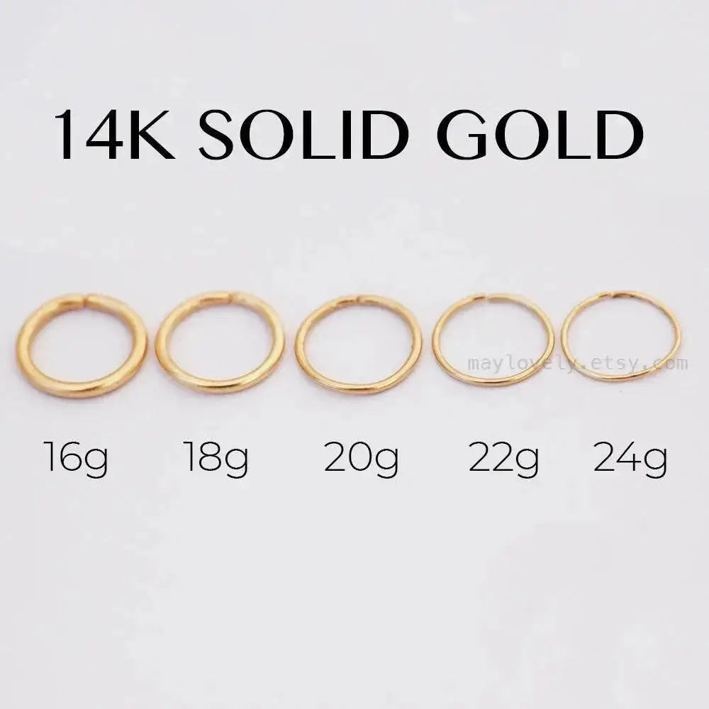 14K Solid Gold Snug Fit Helix Hoop - Elegant Tragus Cartilage Piercing Ring.