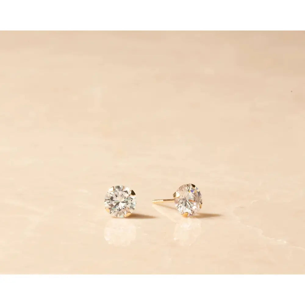 14K Solid Gold Stud Earring, Studs, Diamond Stud Earrings, Minimalist Dainty Earrings, CZ Stud Earrings, Screw Flat Back Earring, Tiny Round