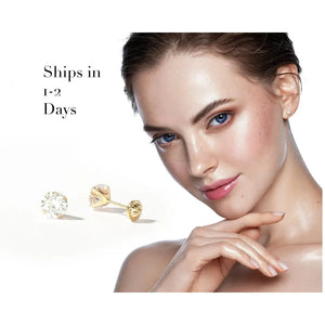 14K Solid Gold Stud Earring, Studs, Diamond Stud Earrings, Minimalist Dainty Earrings, CZ Stud Earrings, Screw Flat Back Earring, Tiny Round