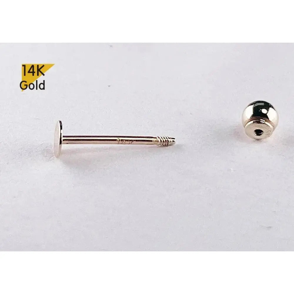 14K Solid Gold Thin Circle Earrings - 3mm & 4mm Piercing with Screw Ball Ends, Available in 4mm, 6mm & 8mm Post Barbell.
