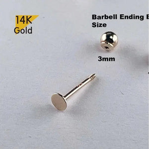 14K Solid Gold Thin Circle Earrings - 3mm & 4mm Piercing with Screw Ball Ends, Available in 4mm, 6mm & 8mm Post Barbell.