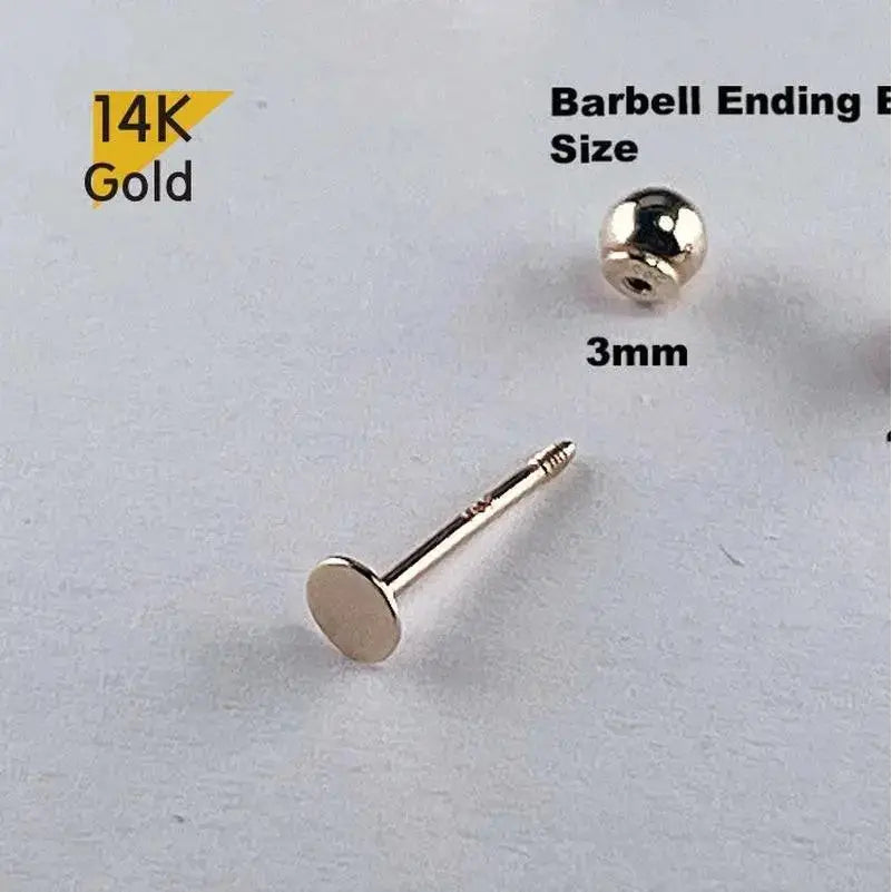 14K Solid Gold Thin Circle Earrings - 3mm & 4mm Piercing with Screw Ball Ends, Available in 4mm, 6mm & 8mm Post Barbell.