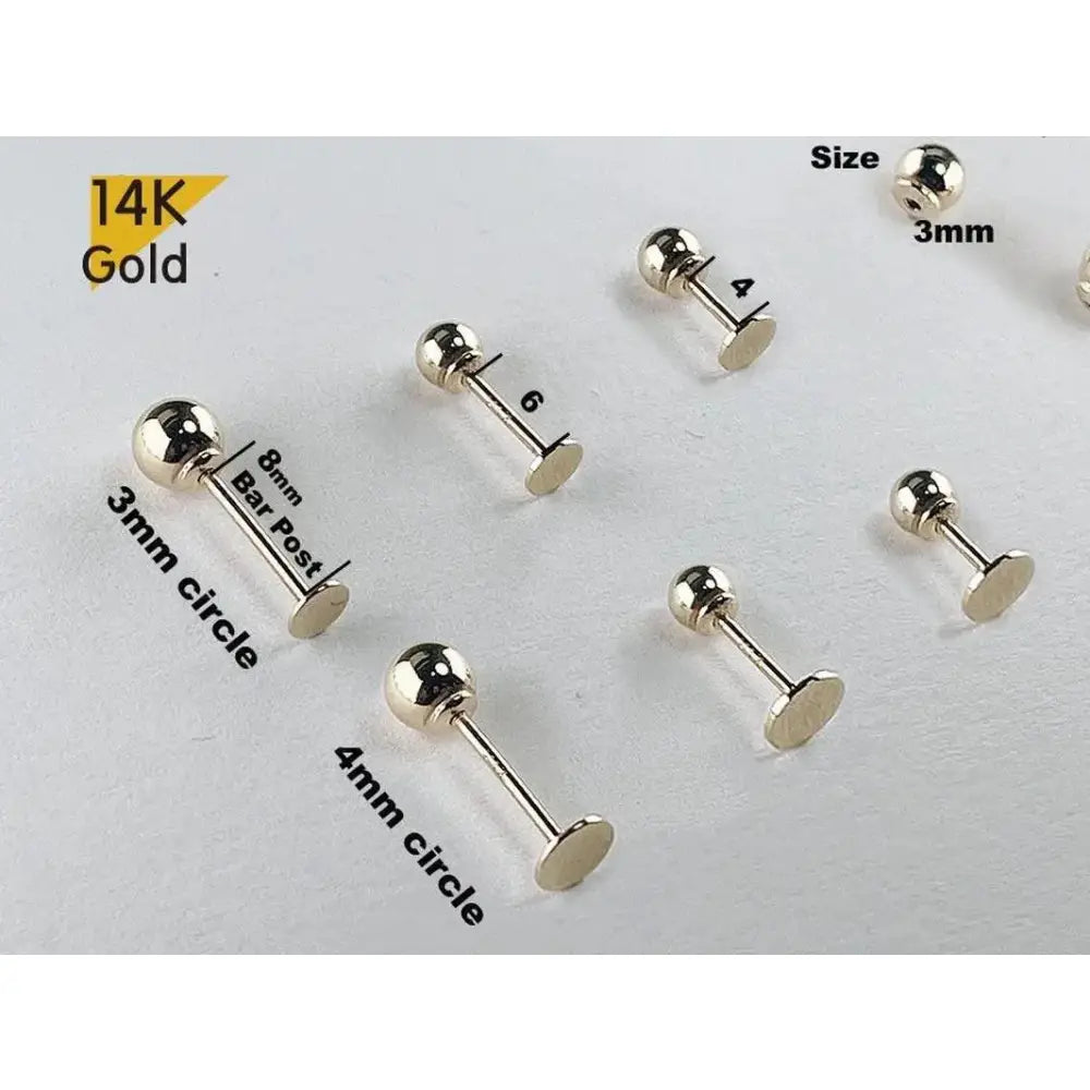 14K Solid Gold Thin Circle Earrings - 3mm & 4mm Piercing with Screw Ball Ends, Available in 4mm, 6mm & 8mm Post Barbell.