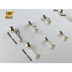 14K Solid Gold Thin Circle Earrings - 3mm & 4mm Piercing with Screw Ball Ends, Available in 4mm, 6mm & 8mm Post Barbell.