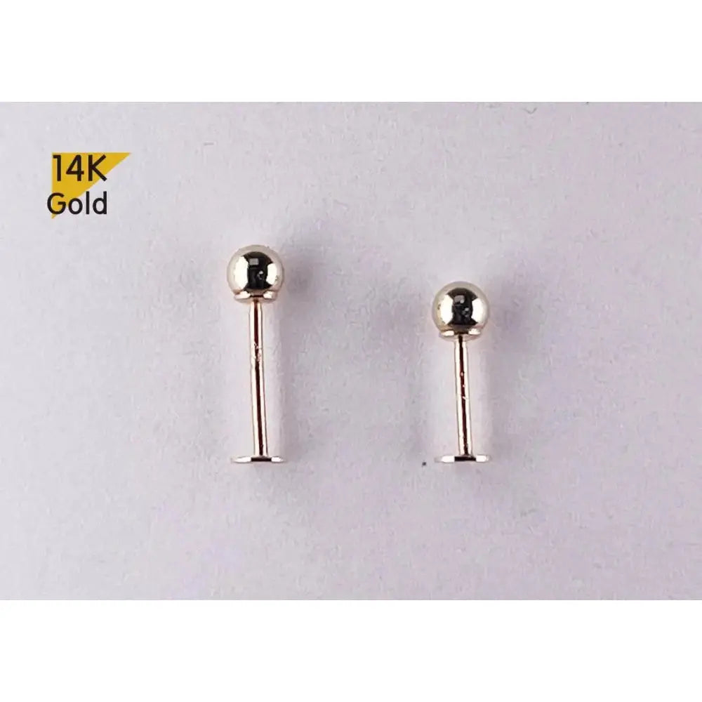 14K Solid Gold Thin Circle Earrings - 3mm & 4mm Piercing with Screw Ball Ends, Available in 4mm, 6mm & 8mm Post Barbell.
