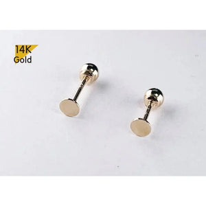 14K Solid Gold Thin Circle Earrings - 3mm & 4mm Piercing with Screw Ball Ends, Available in 4mm, 6mm & 8mm Post Barbell.