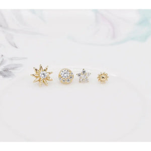 14K Solid Gold Tiny Cartilage Stud Earring - Elegant Conch Helix Tragus Push Back Design.