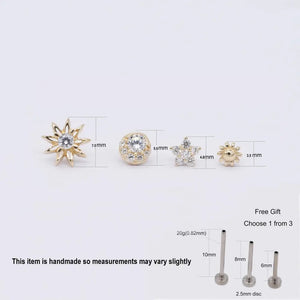14K Solid Gold Tiny Cartilage Stud Earring - Elegant Conch Helix Tragus Push Back Design.