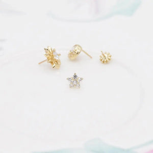 14K Solid Gold Tiny Cartilage Stud Earring - Elegant Conch Helix Tragus Push Back Design.