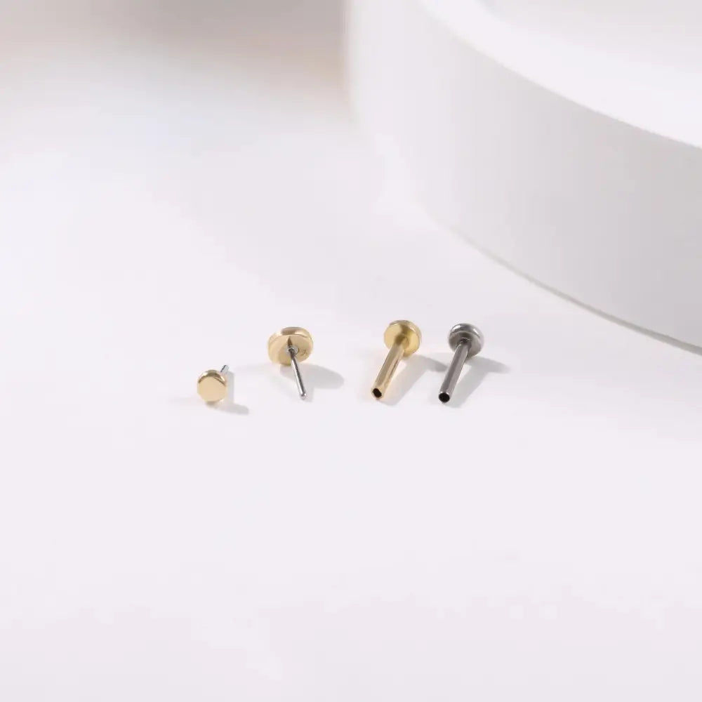 14K Solid Gold Tiny Dot Flat Back Stud - Sparkling Studs for Cartilage, Helix, Tragus & Nose Piercings.