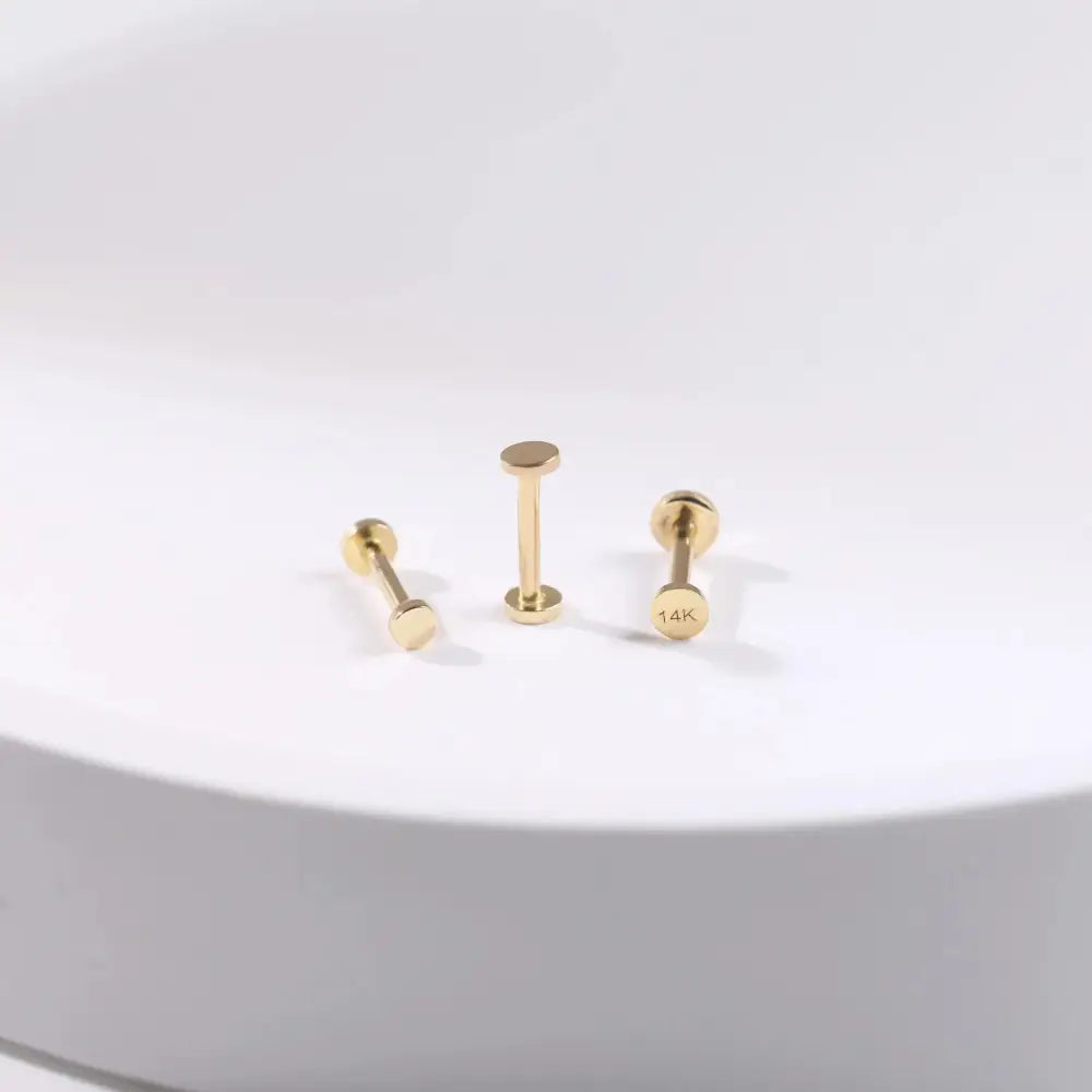 14K Solid Gold Tiny Dot Flat Back Stud - Sparkling Studs for Cartilage, Helix, Tragus & Nose Piercings.