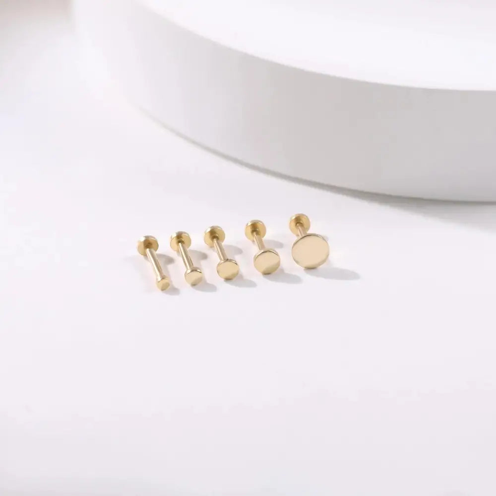 14K Solid Gold Tiny Dot Flat Back Stud - Sparkling Studs for Cartilage, Helix, Tragus & Nose Piercings.