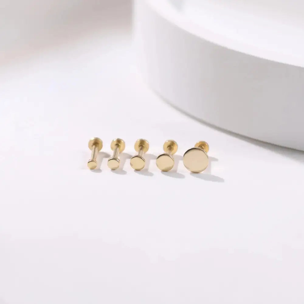 14K Solid Gold Tiny Dot Flat Back Stud - Sparkling Studs for Cartilage, Helix, Tragus & Nose Piercings.