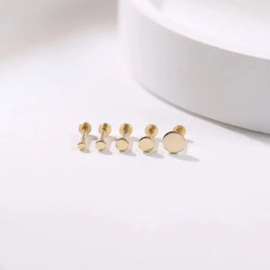 14K Solid Gold Tiny Dot Flat Back Stud - Sparkling Studs for Cartilage, Helix, Tragus & Nose Piercings.