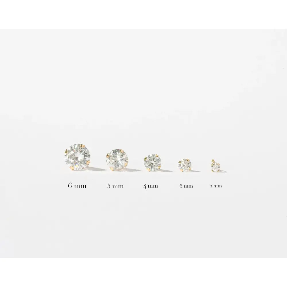 Dainty 14K Solid Gold Tiny Round CZ Diamond Screw Back Stud Earrings.
