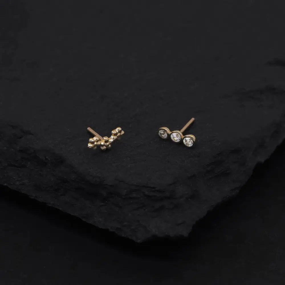 14K Solid Gold Trinity CZ Flat Back Stud, Dainty Flower Tragus Helix Cartilage Earring.