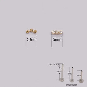 14K Solid Gold Trinity CZ Flat Back Stud Earring – Dainty Flower Sparkle for Cartilage, Helix, Tragus & Lobe Piercings.