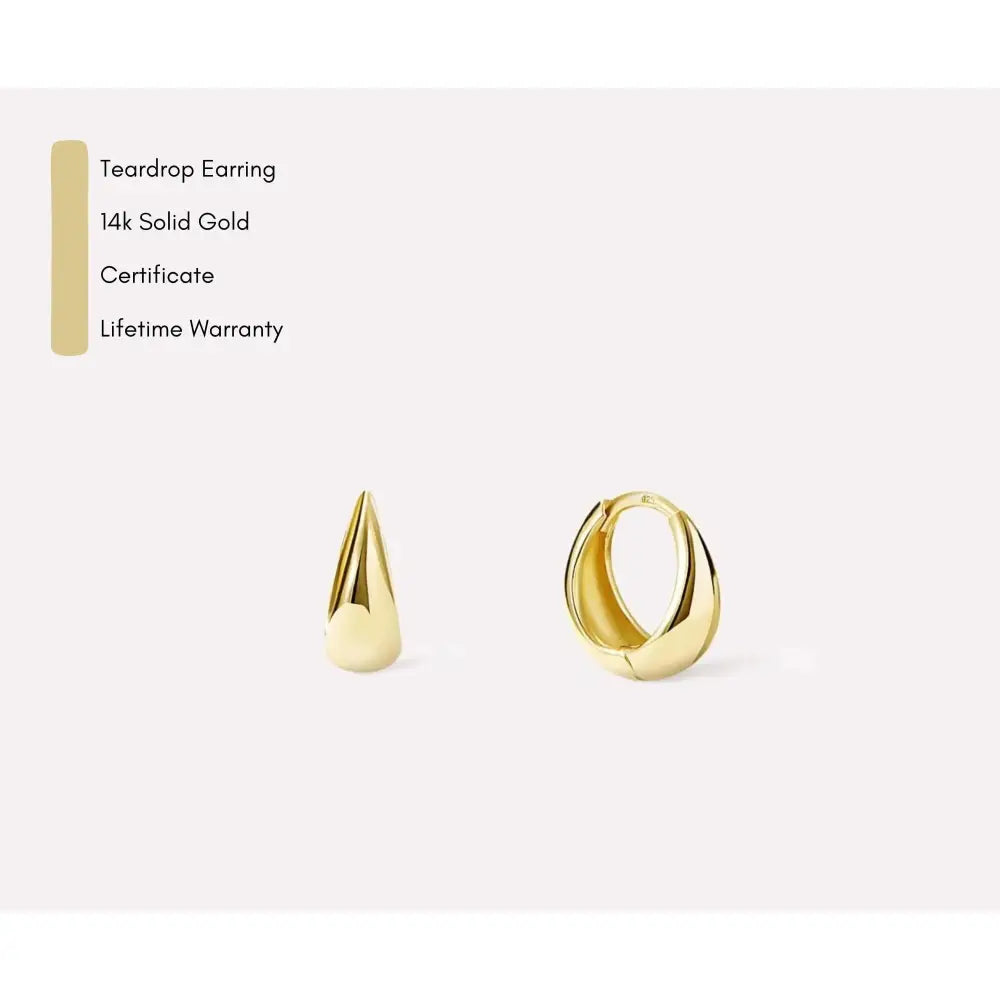 14K Solid Gold Y2K Teardrop Huggie Hoop Earrings - Chic Dome Design