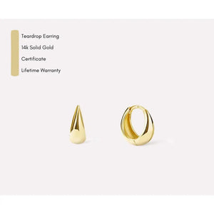 14K Solid Gold Y2K Teardrop Huggie Hoop Earrings - Chic Dome Design