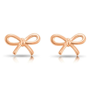 14K Solid Rose Gold Ribbon Bow Stud Earrings, with Secure Screw-Backs