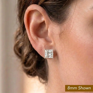 14K Solid White Gold Earrings, Square Studs with Cubic Zirconia Stones and 14K Solid Gold Butterfly Push-Backings, by TILO Jewelry