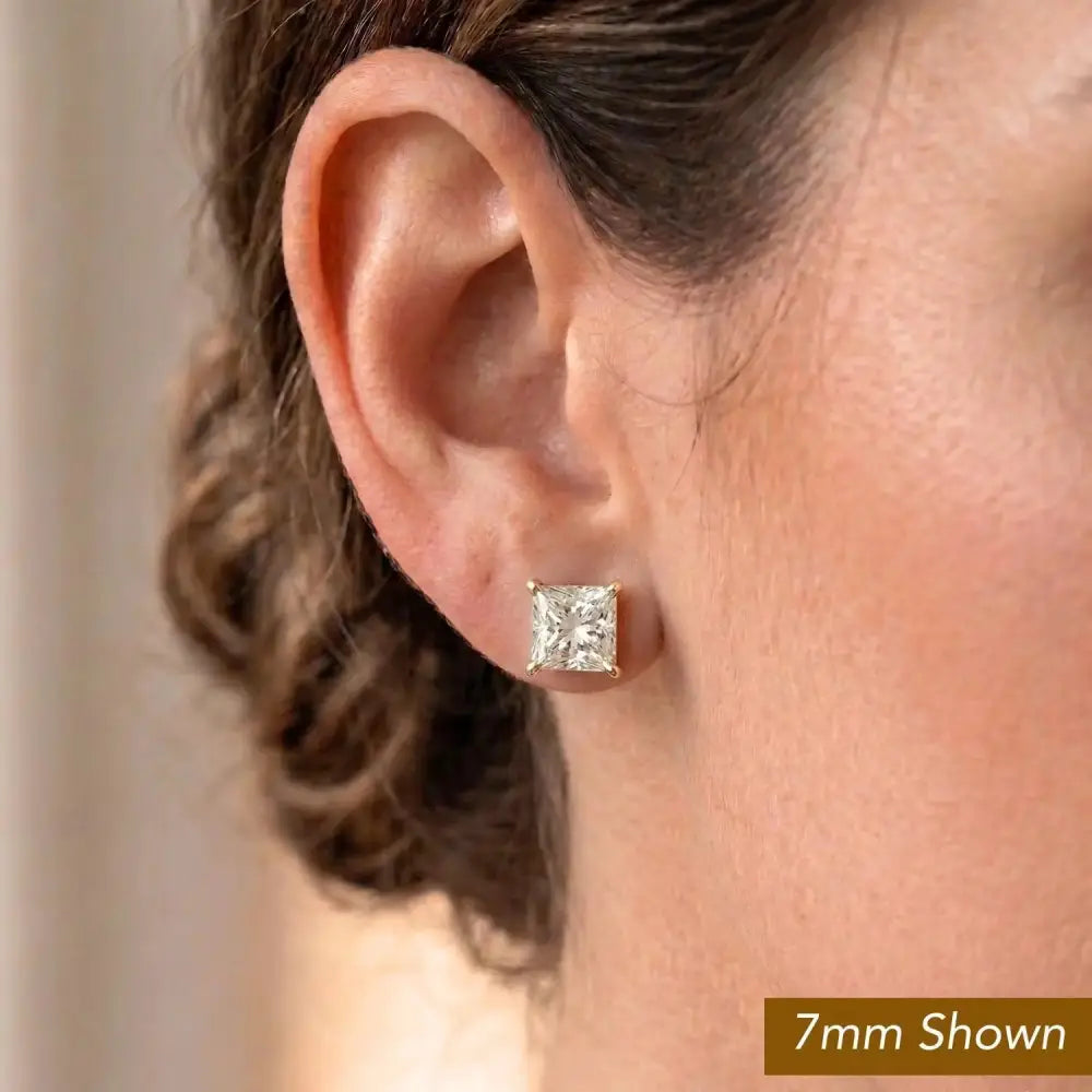 14K Solid White Gold Earrings, Square Studs with Cubic Zirconia Stones and 14K Solid Gold Butterfly Push-Backings, by TILO Jewelry