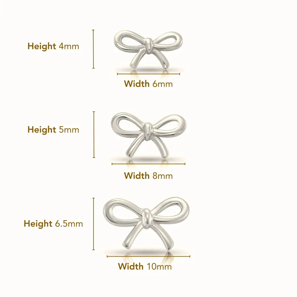 14K Solid White Gold Ribbon Bow Stud Earrings, with Secure Screw-Backs